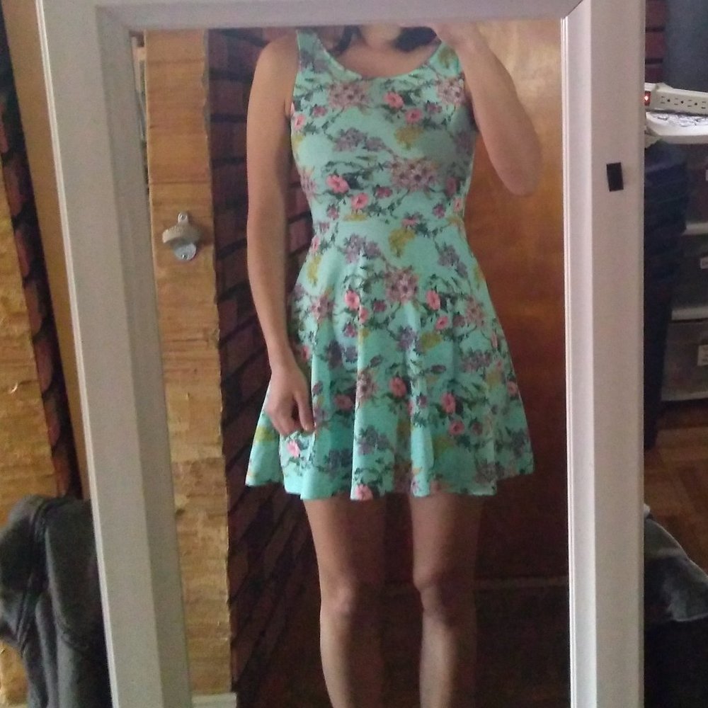 H&M Divided aqua floral skater mini dress